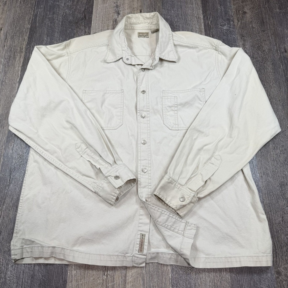 Y2K Levis‎ Red Tab Shirt Mens XL Beige Cotton Twill Button Up Workwear Western